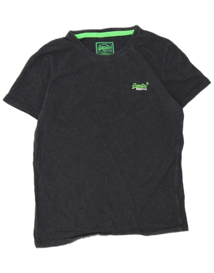 SUPERDRY Dame T-Shirt Top UK 16 Stor Grå Bomuld