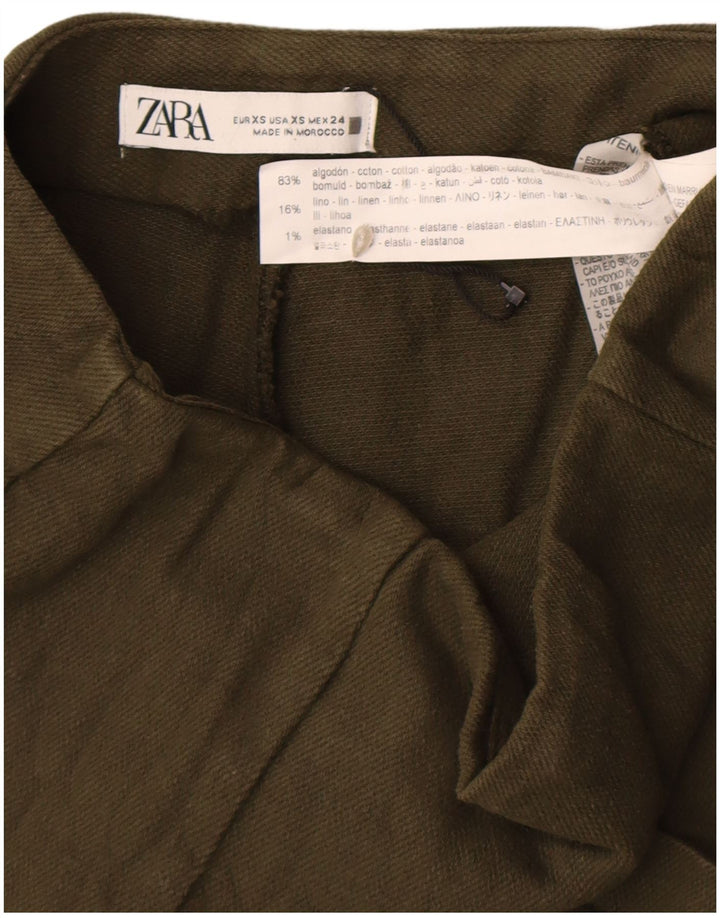 Zara Hot Pants til kvinder XS W24 Khaki Bomuld