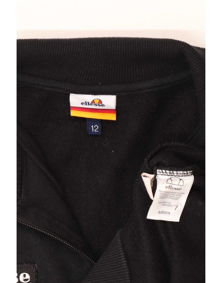 Ellesse Womens Zip Neck Sweatshirt Jumper UK 12 Medium Black Colourblock