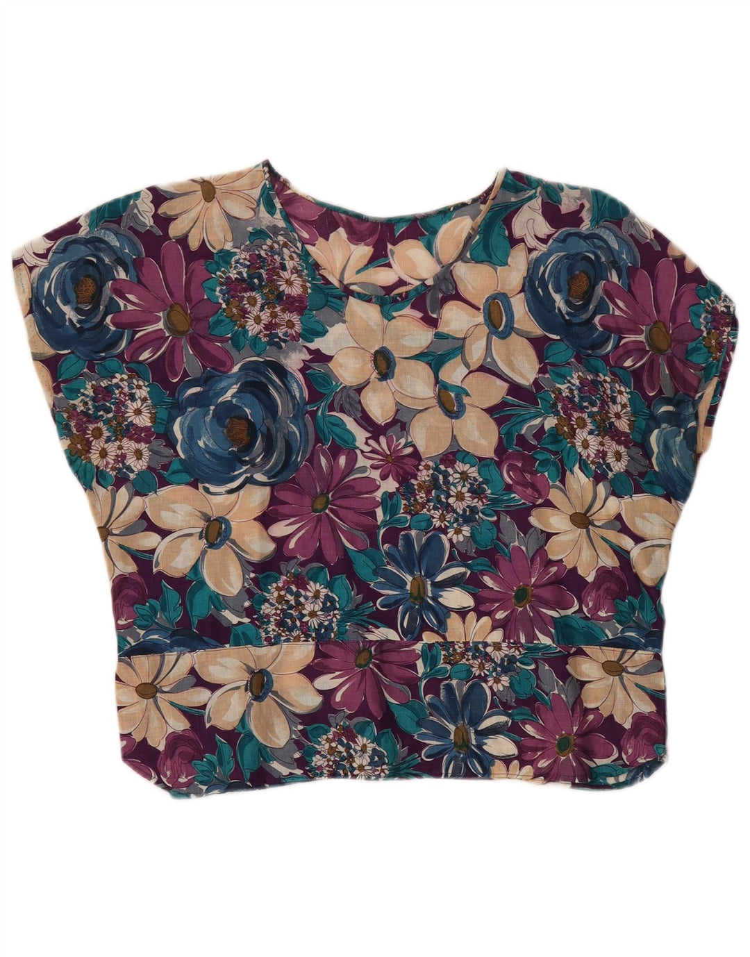 VINTAGE Womens Crop Bluse Top UK 14 Medium Multicolored Floral