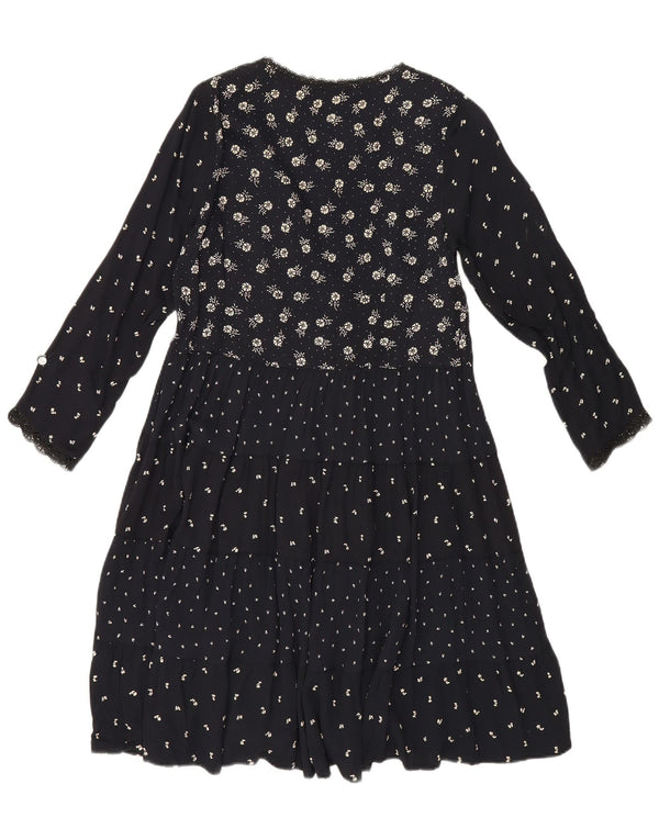Giorgio Kauten Dame Langærmet Tiered Kjole UK 12 Medium Black Floral