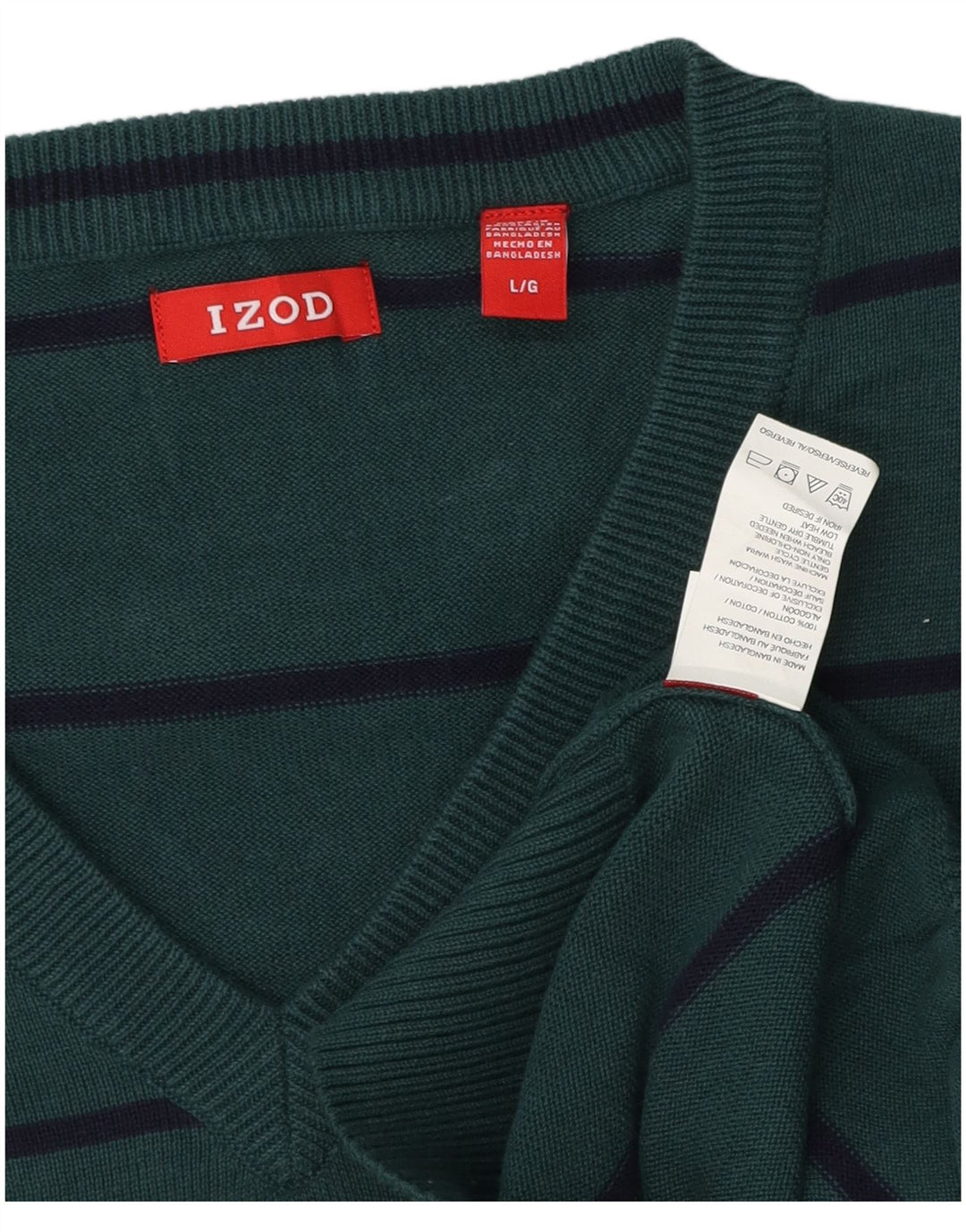 IZOD Herre V-hals sweater Stor grøn stribet bomuld