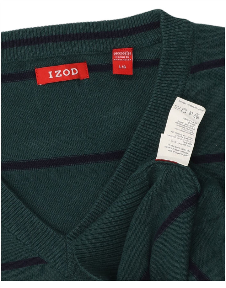 IZOD Herre V-hals sweater Stor grøn stribet bomuld