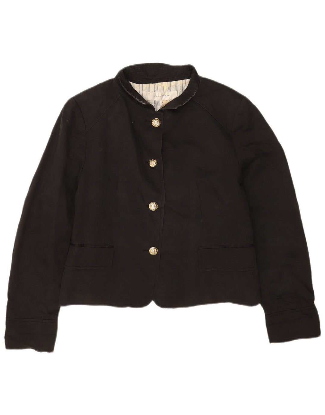 Zara Womens Crop Bomber Jacket UK 18 XL Sort Bomuld