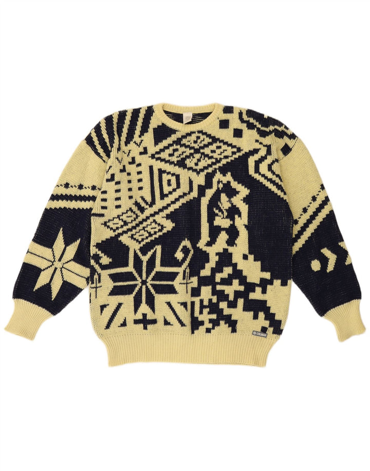 Colmar Herre Crew Neck Jumper Sweater Medium Gul Geometrisk Uld
