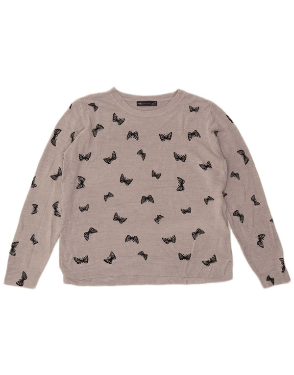 Marks & Spencer Dame Boat Neck Jumper Sweater UK 16 Large Grey Butterfly