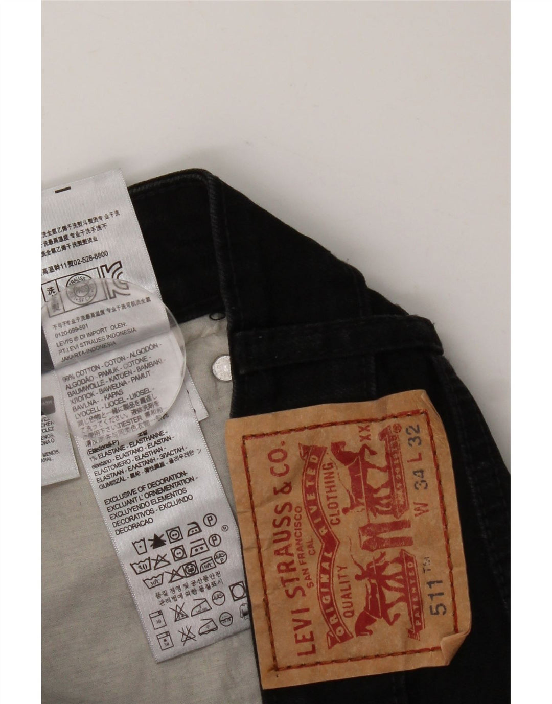LEVI'S Herre 511 Slim Jeans W34 L32 Sort Bomuld