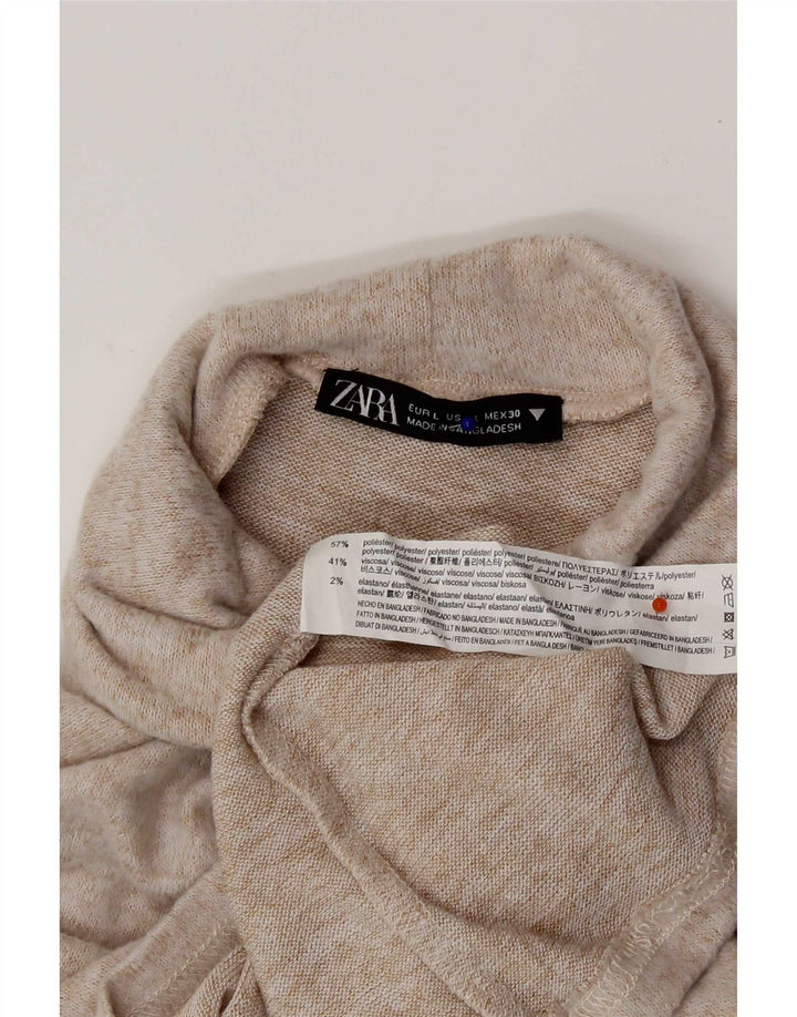 Zara Dame Top Langærmet UK 14 Large Beige Flecked Polyester