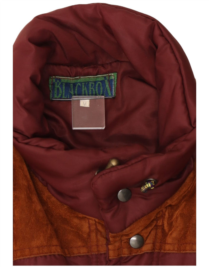 Vintage herre polstret Gilet UK 38 Medium Maroon Colourblock