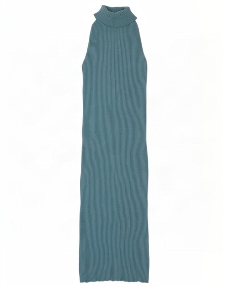 Zara Dame Maxi Halter Dress UK 12 Medium Blue Nylon