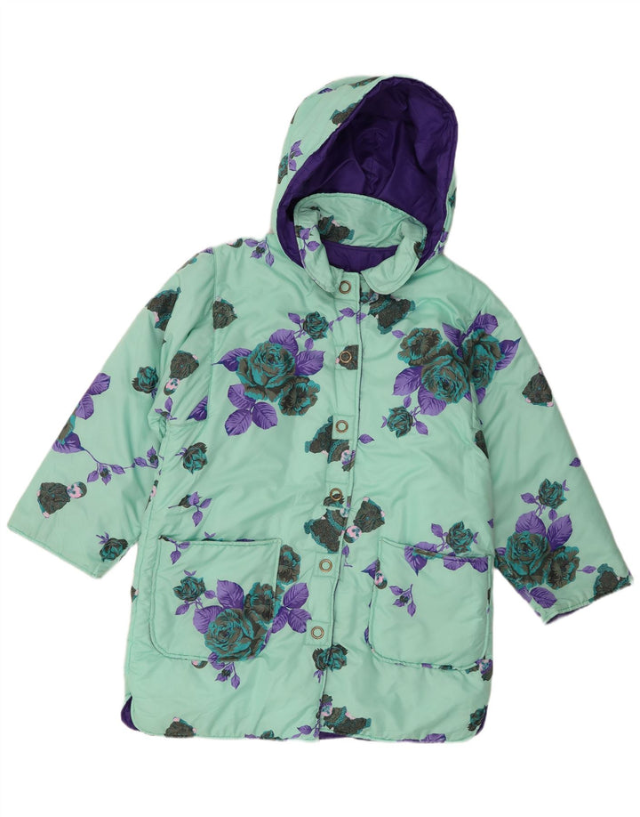 Magil Dame Hooded Polstret Frakke UK 16 Large Green Floral Polyester