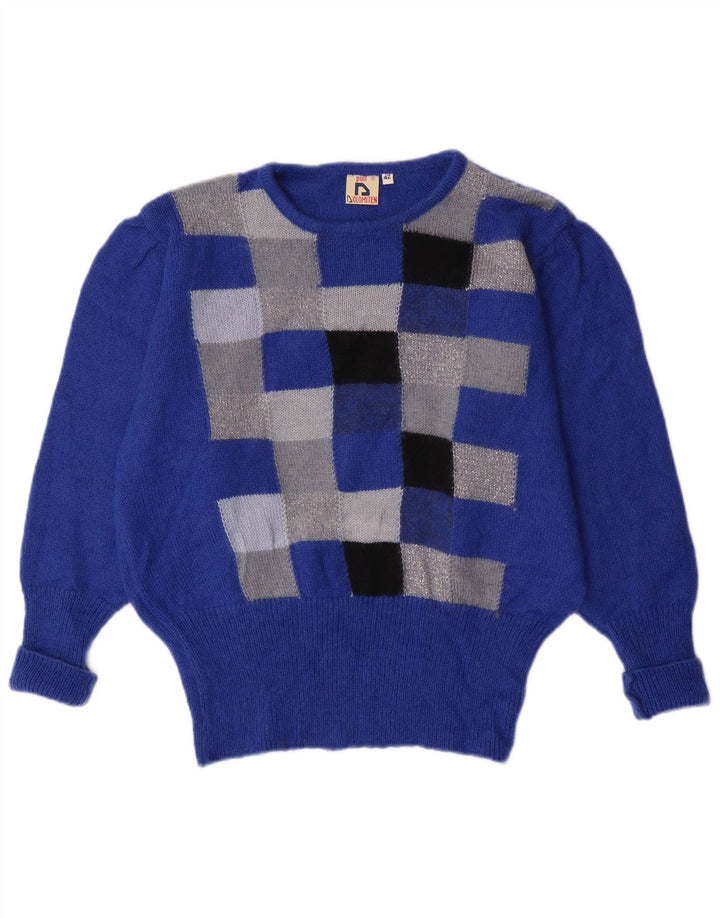 Dolomiten Dame Boat Neck Jumper Sweater IT 42 Medium Blue Check Mohair