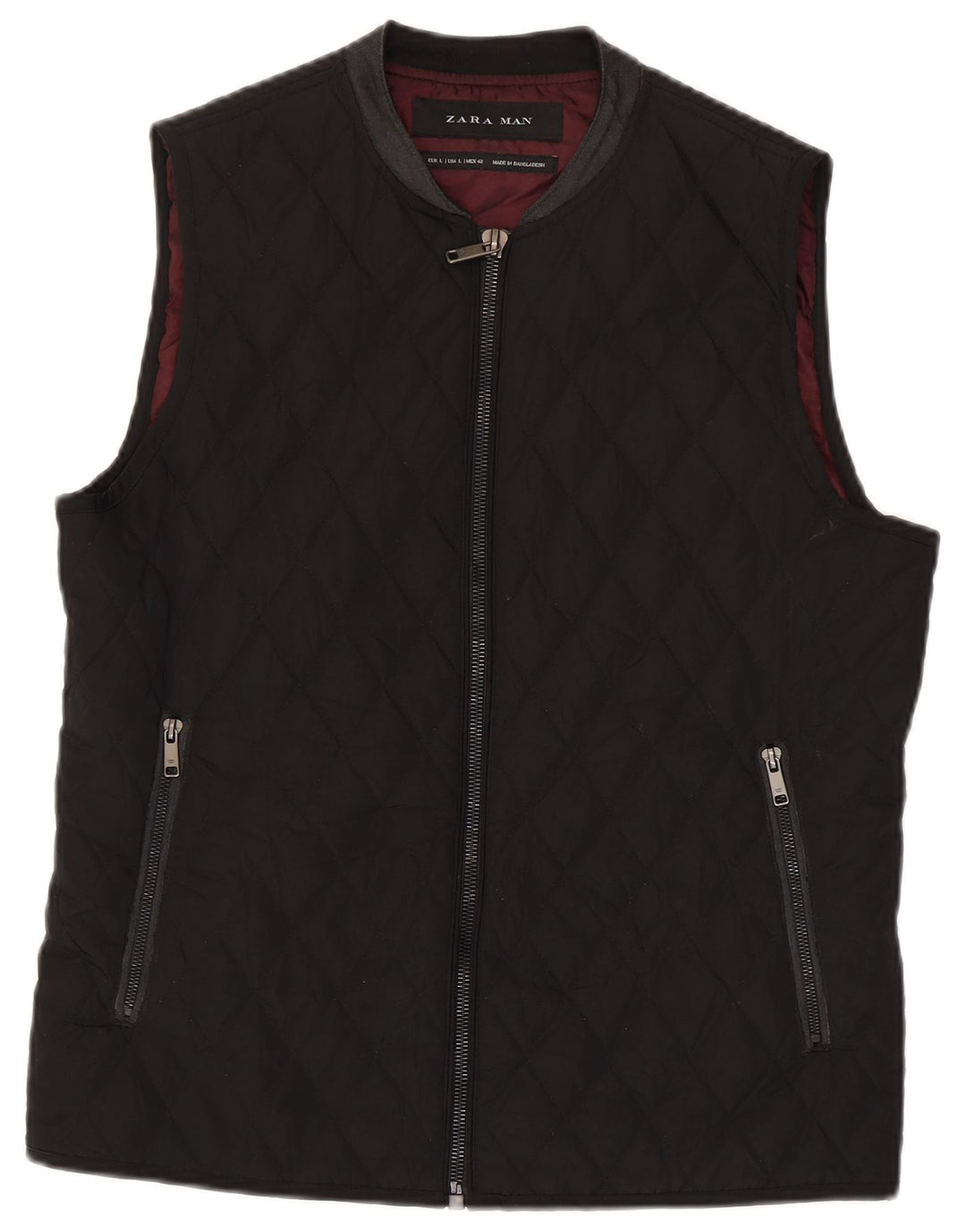 Zara Herre Quilted Gilet UK 40 Large Black Polyester