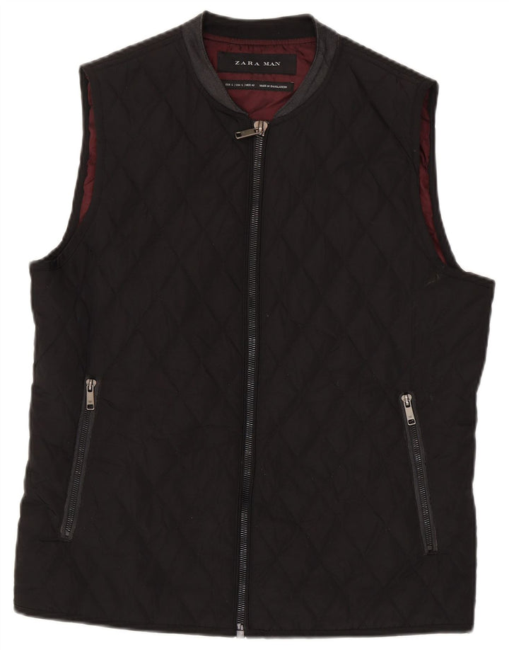 Zara Herre Quilted Gilet UK 40 Large Black Polyester