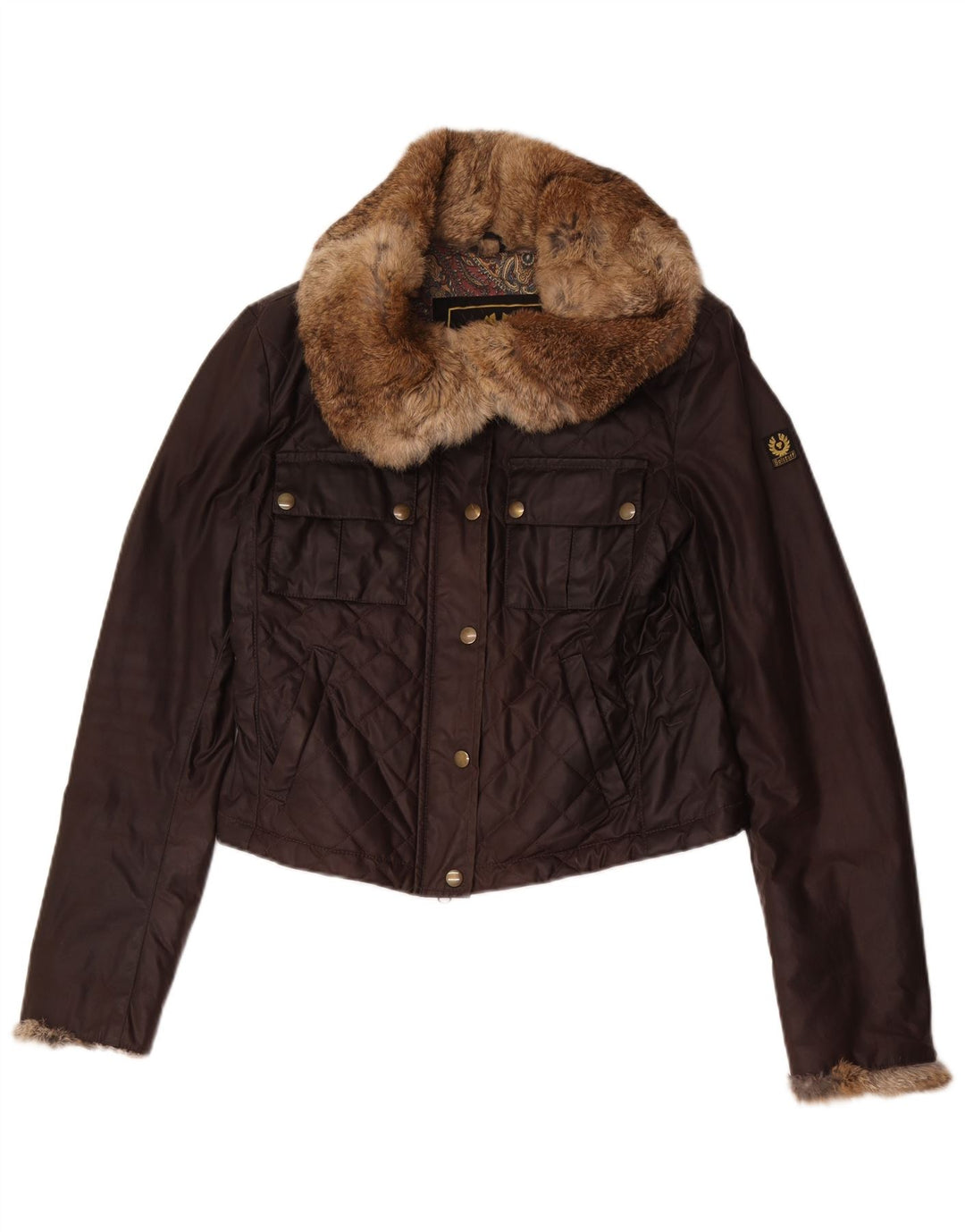 Belstaff Womens Crop Quiltet jakke IT 44 Medium Brun Bomuld