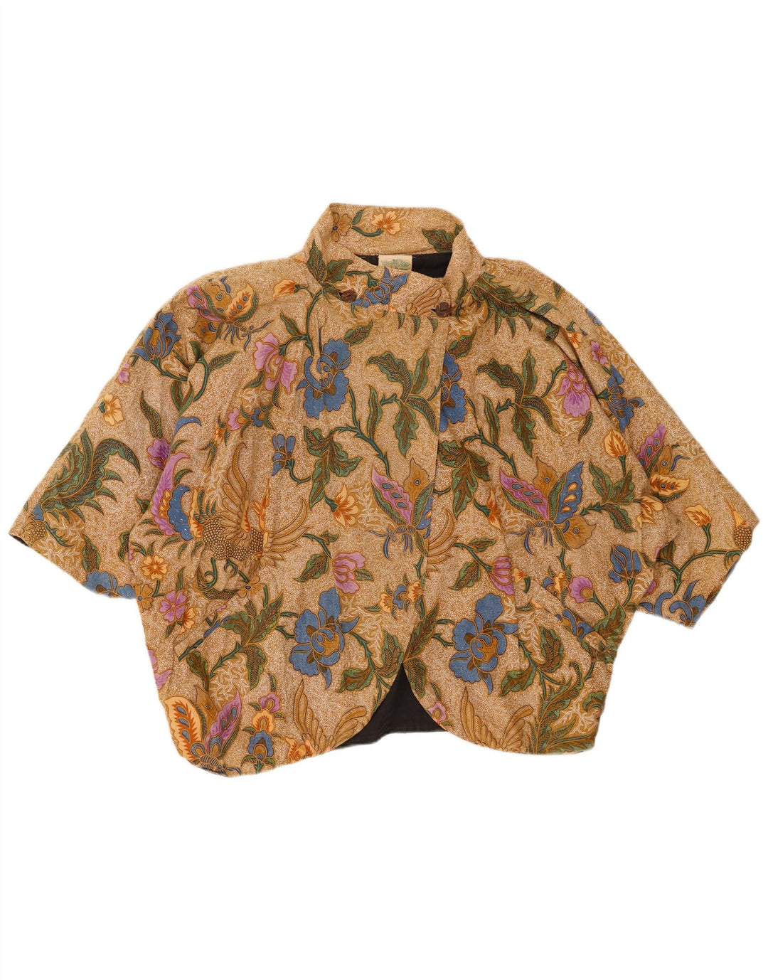 VINTAGE Kortærmet Bolero Top til kvinder UK 20 2XL Brun Blomsterbomuld