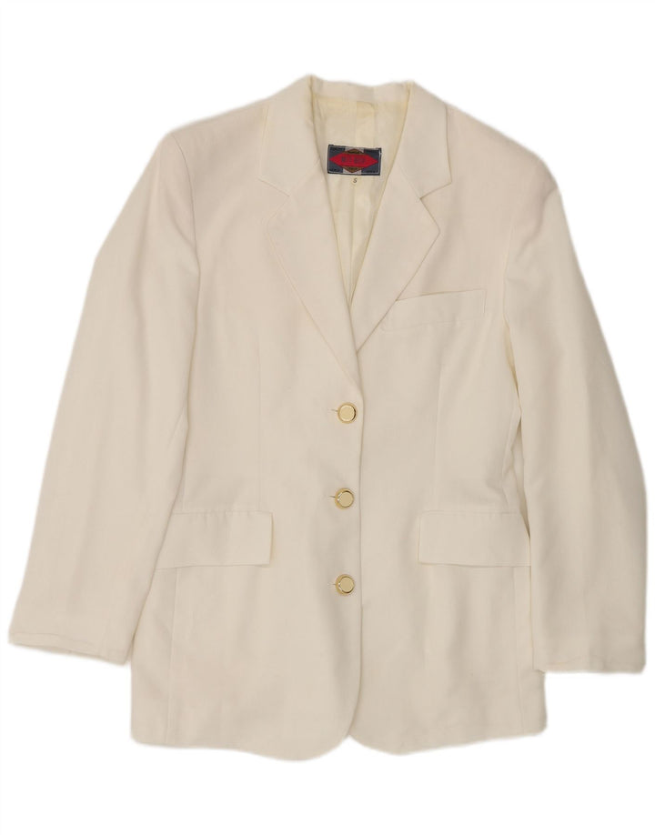 Wit Boy Dame 3 Button Blazer Jacket UK 10 Small Off White Polyester