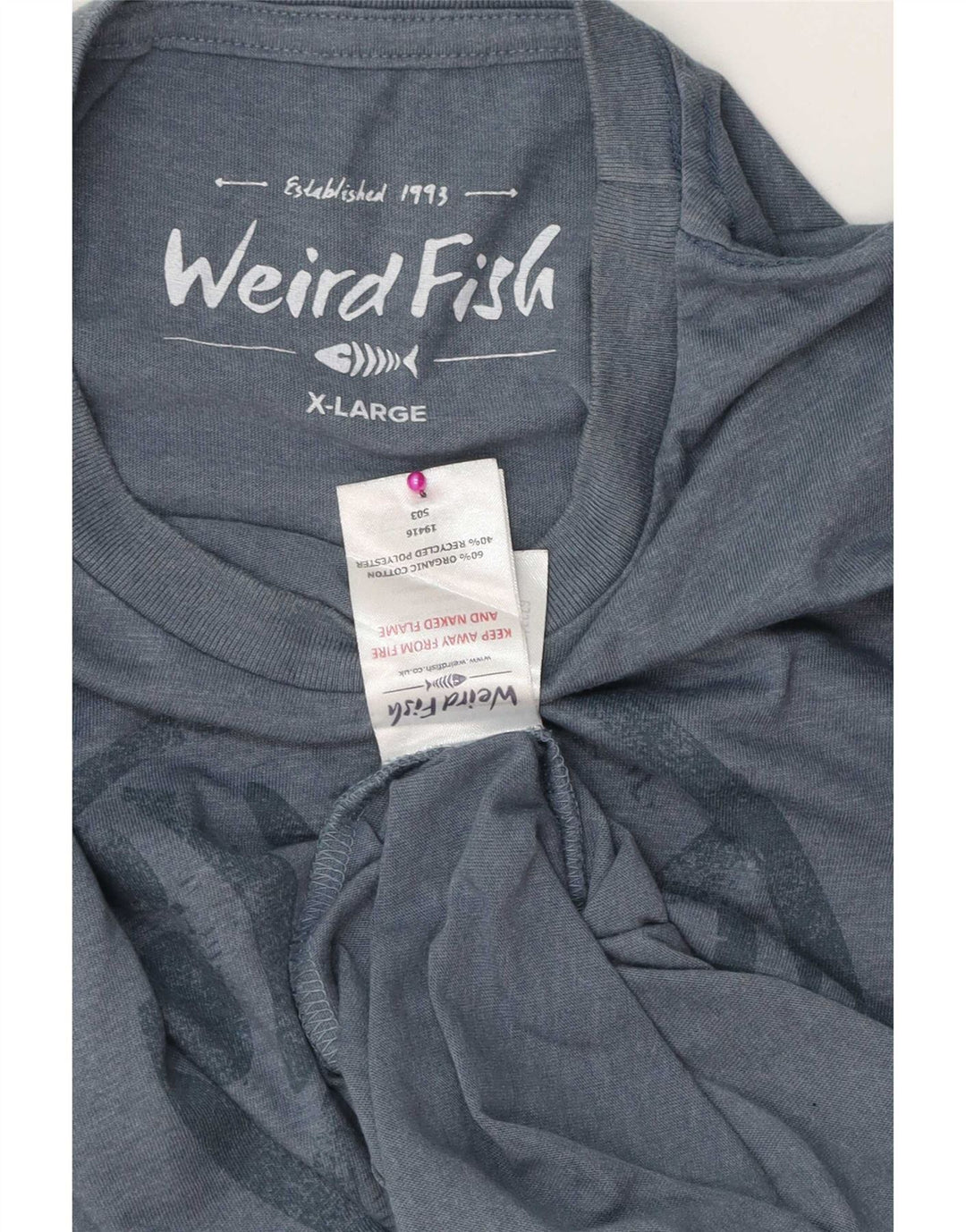 Weird Fish Herre Grafisk T-Shirt Top XL Blå Bomuld