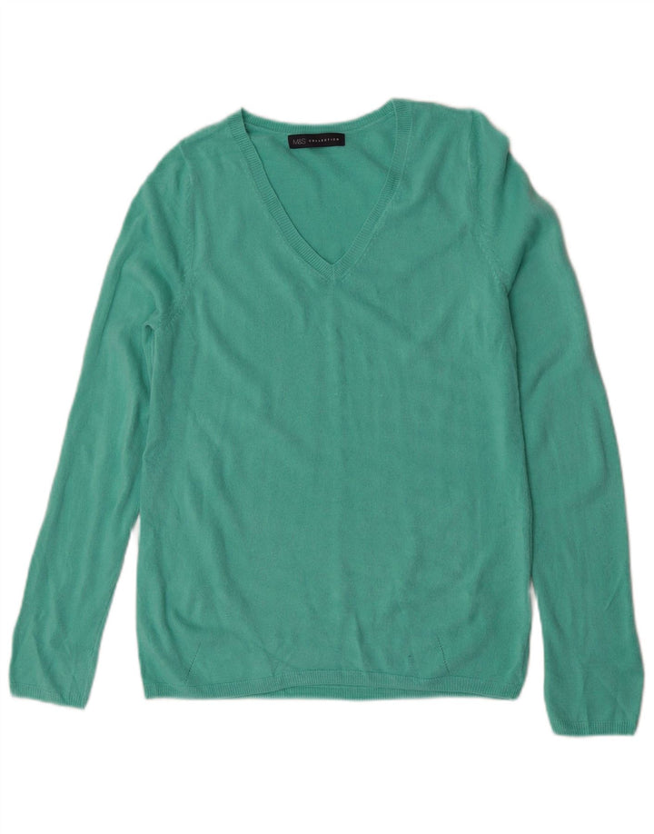 Marks & Spencer Dame V-hals sweater UK 10 Lille turkis akryl