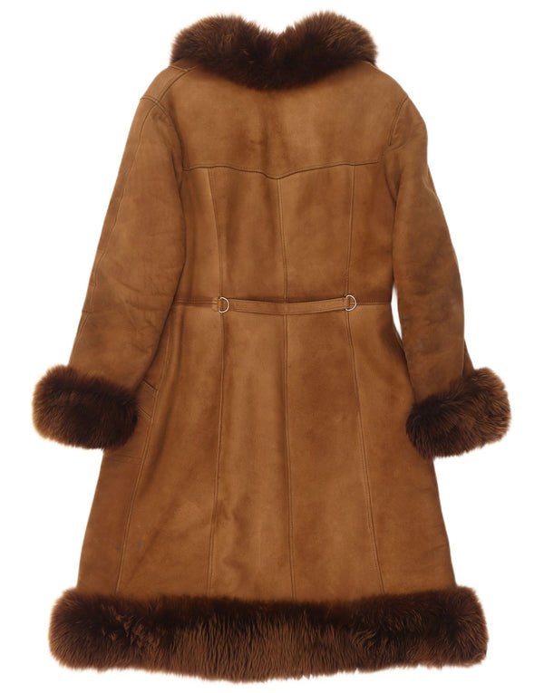 Vintage Dame Shearling Coat UK 14 Medium Brown Læder