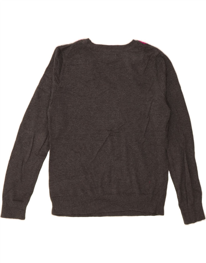 IZOD Womens V-Neck Jumper Sweater UK 14 Medium Grey Argyle/Diamond Cotton Vintage Izod and Second-Hand Izod from Messina Hembry 