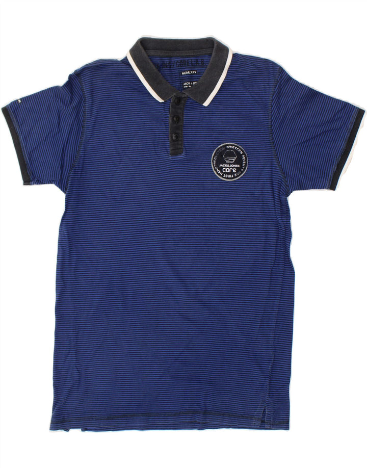 JACK & JONES Mens Graphic Polo Shirt Medium Navy Blue Pinstripe Vintage Jack & Jones and Second-Hand Jack & Jones from Messina Hembry 
