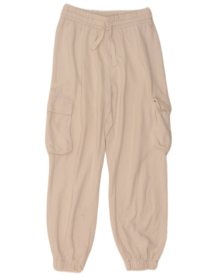Zara Dame Cargo Træningsdragt Bukser Joggers UK 12 Medium White Bomuld