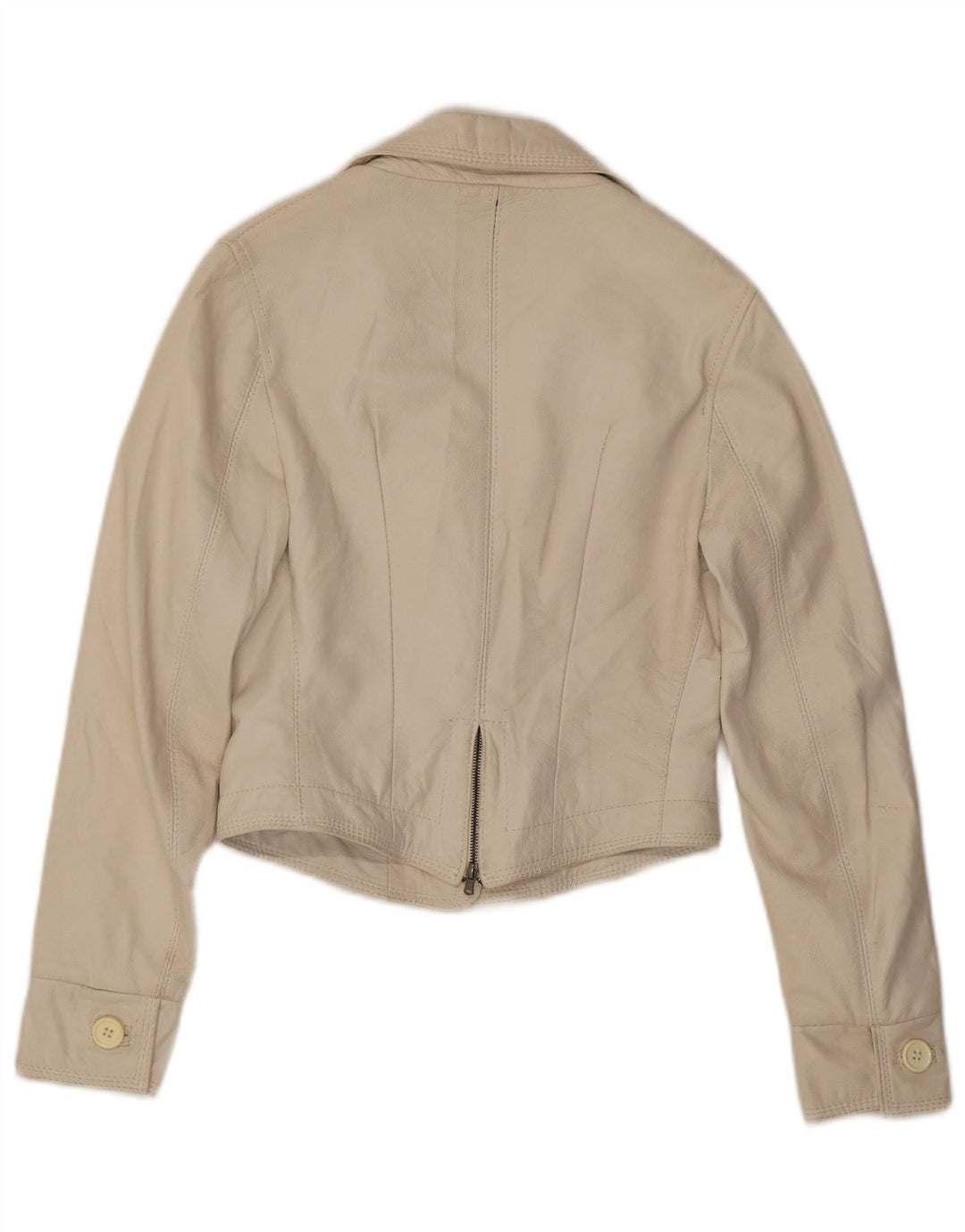 NADINE Dame 3-knaps læder blazerjakke UK 10 Lille hvidt læder