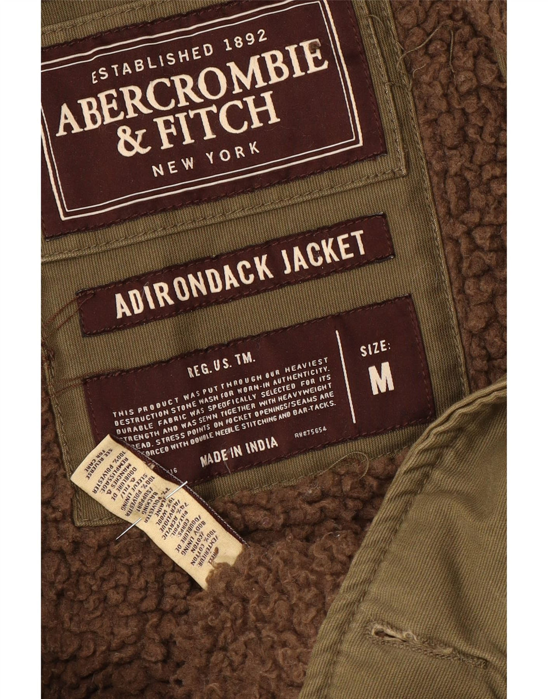 Abercrombie & Fitch Herre Sherpa Jacket UK 38 Medium Khaki Cotton