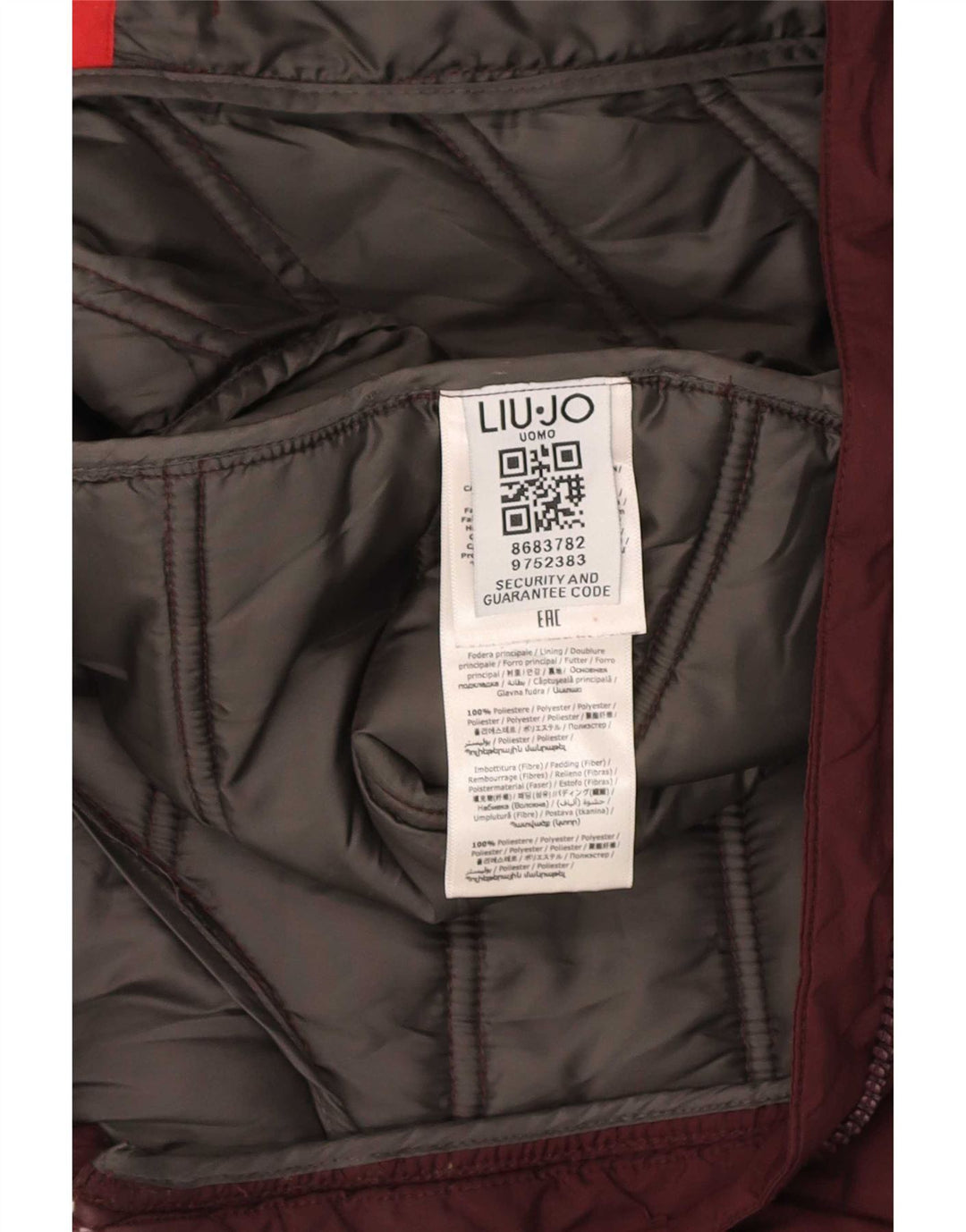 Liu Jo Herre hættepolstret jakke UK 38 Medium Burgundy Polyester