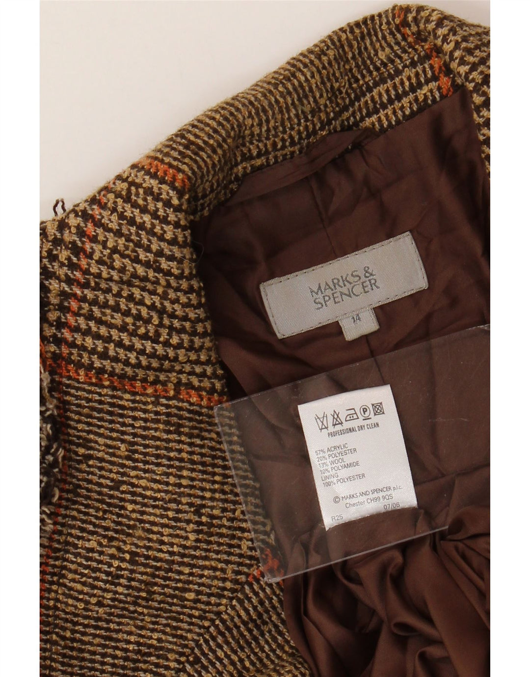 MARKS & SPENCER Dame Blazer Jacket UK 14 Medium Brown Houndstooth