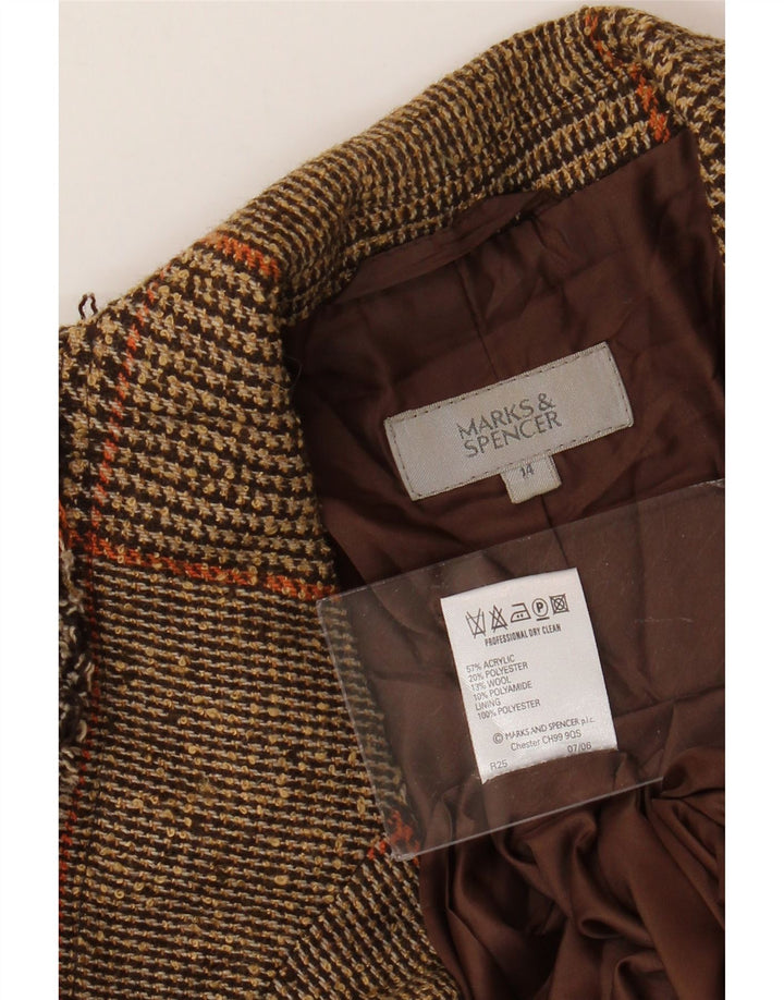 MARKS & SPENCER Dame Blazer Jacket UK 14 Medium Brown Houndstooth