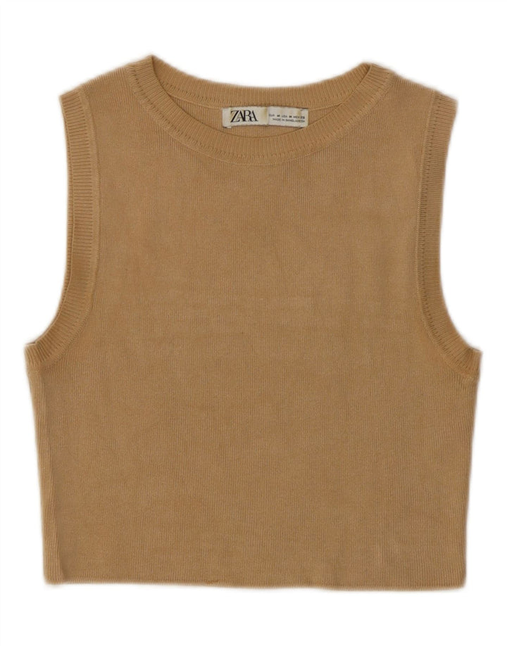 Zara Womens Crop Vest Tank Top UK 12 Medium Brown Viscose