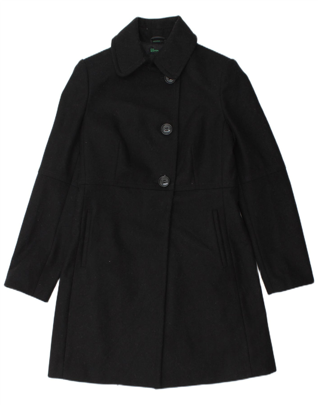 Benetton Dame Overfrakke IT 42 Medium Sort Uld