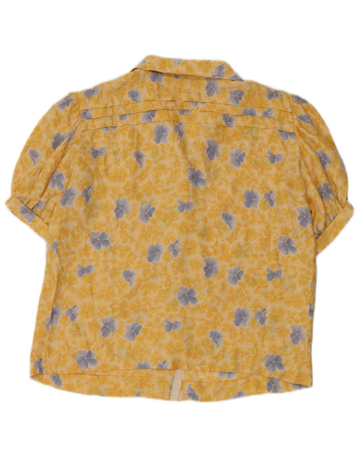 Vintage kvinders kortærmet skjortebluse UK 14 Medium Yellow Floral