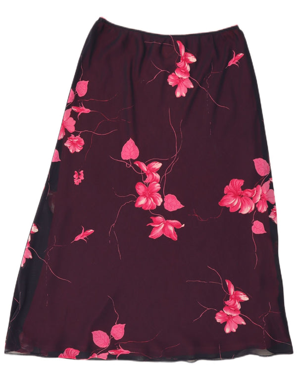 Jacques Vert Dame Midi Nederdel UK 14 Large W34 Burgundy Floral Polyester