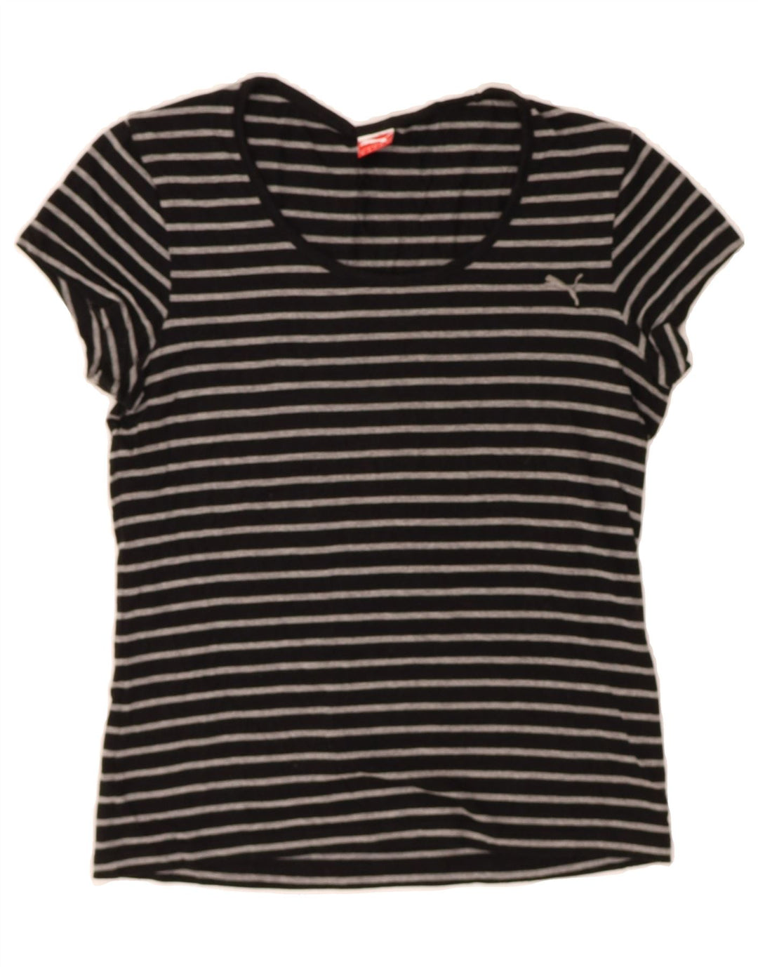 PUMA Womens T-Shirt Top UK 12 Medium  Black Striped Cotton Vintage Puma and Second-Hand Puma from Messina Hembry 