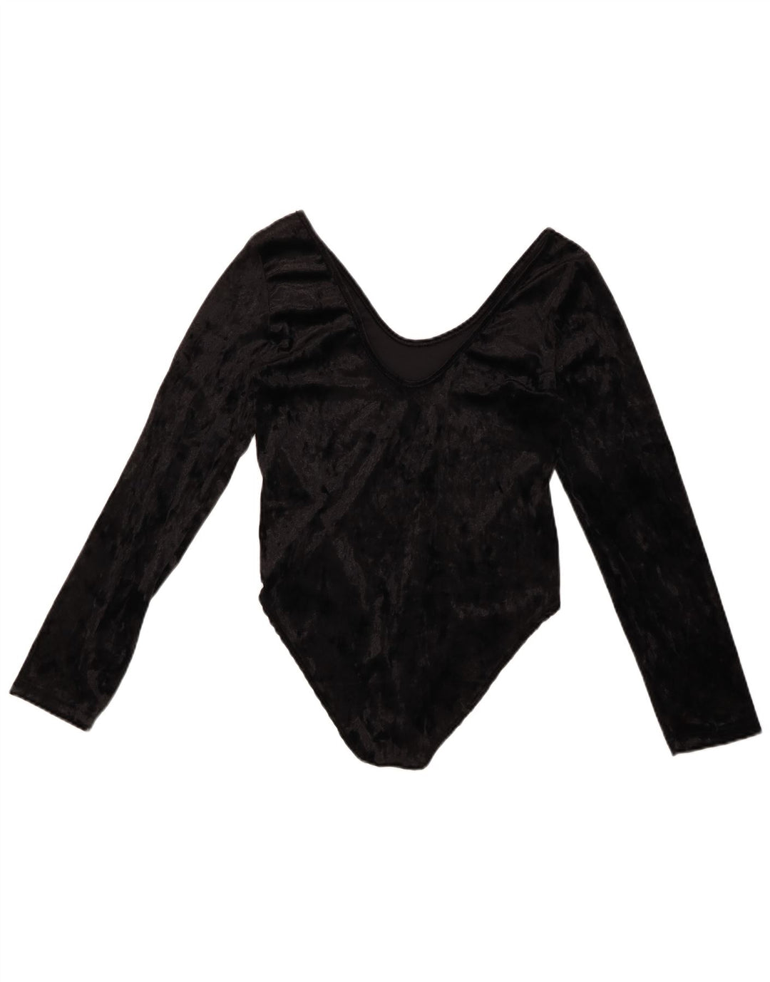 VINTAGE Dame Velour Langærmet Bodysuit UK 10 Small Black Polyester