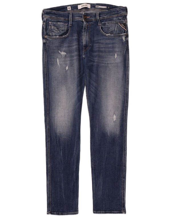 Replay Herre Anbass Distressed Slim Jeans W34 L32 Blå Bomuld