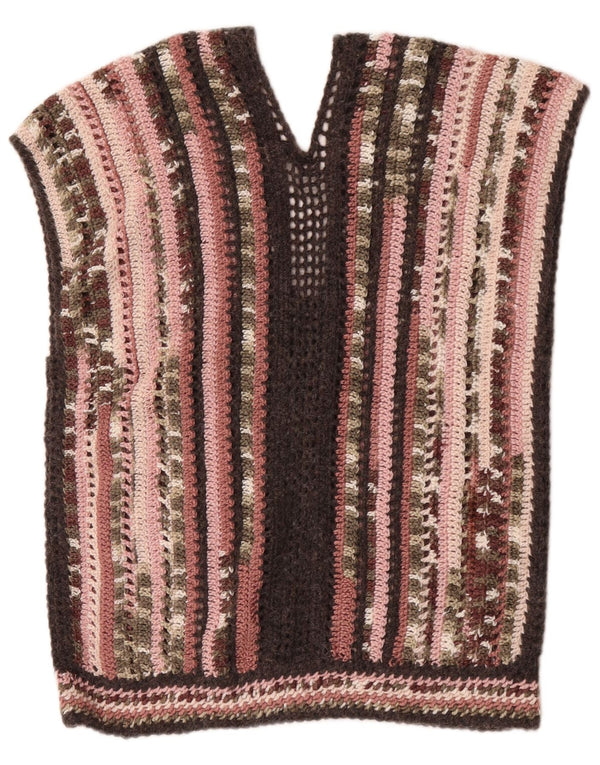 Vintage Hæklet Vest Tank Top UK 16 Stor Flerfarvet Stribet