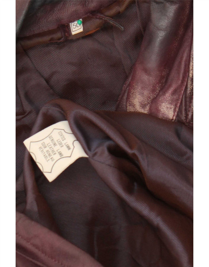 Vintage Herre Læder Utility Gilet IT 50 Large Maroon
