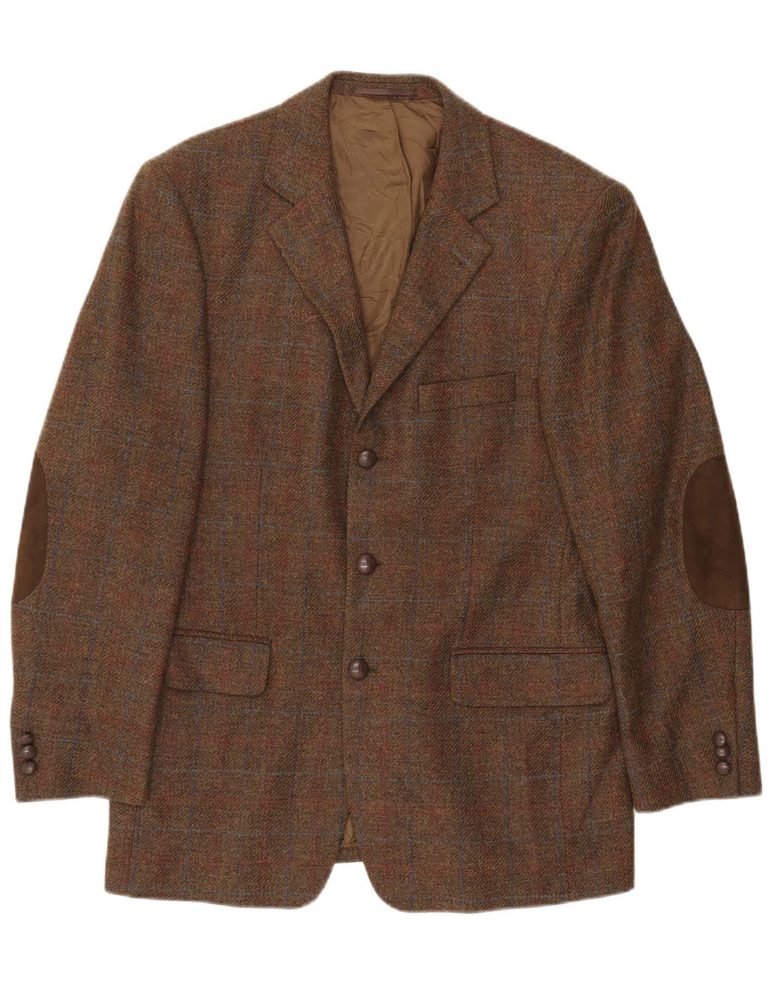 Gilberto Herre 3-knaps blazerjakke UK 40 Stor brun ternet jomfruuld