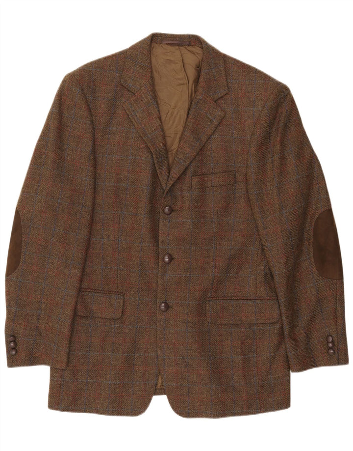 Gilberto Herre 3-knaps blazerjakke UK 40 Stor brun ternet jomfruuld