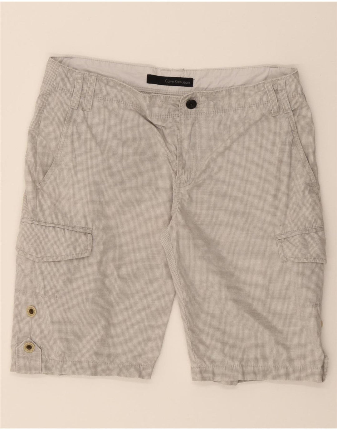 CALVIN KLEIN Mens Cargo Shorts W32 Medium Grey Check Cotton Vintage Calvin Klein and Second-Hand Calvin Klein from Messina Hembry 