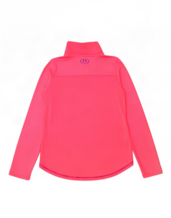 Under Armour Girls Zip Neck Graphic Top Long Sleeve 9-10 Years Medium Pink