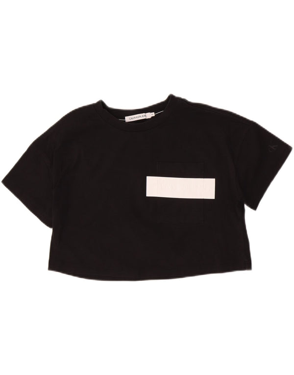 Calvin Klein Jeans Dame Oversized Crop T-Shirt Top UK 6 XS Sort Bomuld