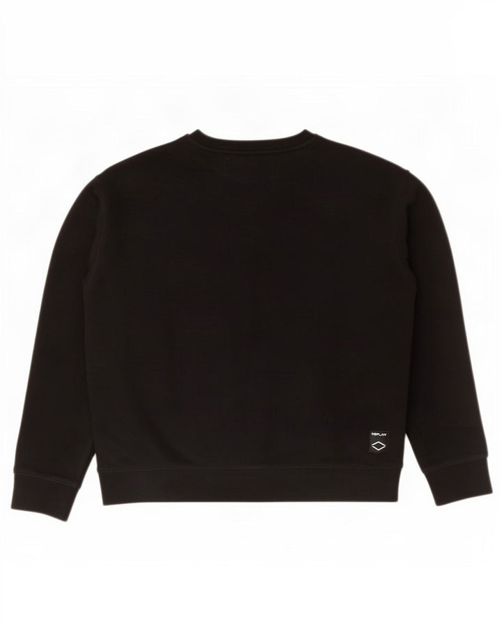 Replay Herre Grafisk Sweatshirt Jumper Stor Sort Colourblock Bomuld