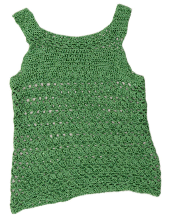 Vintage Dame Se Through Hæklet Vest Top UK 12 Medium Green