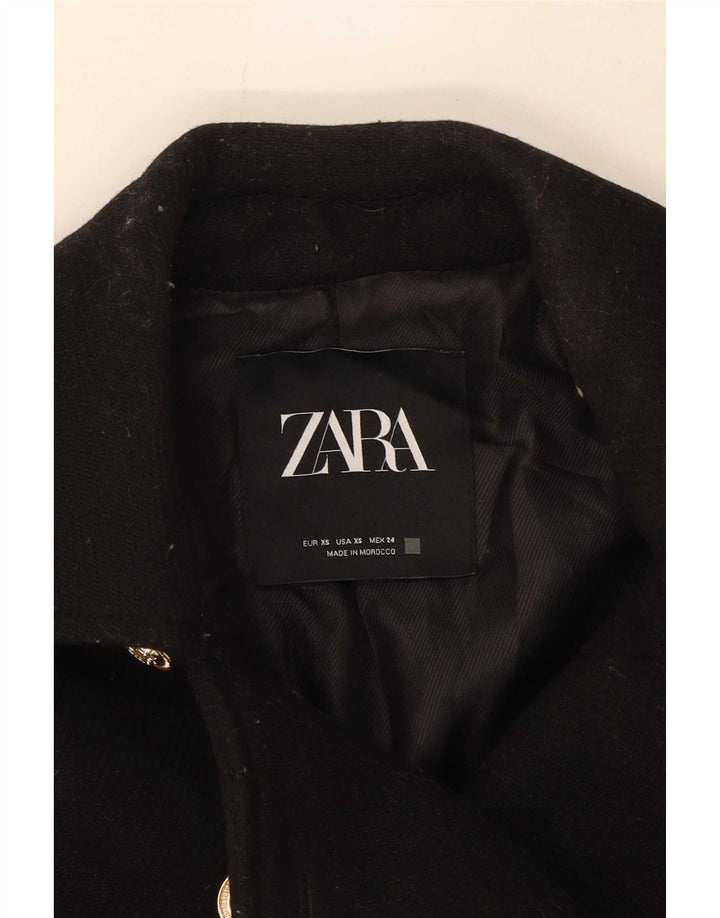 Zara Dame Dobbeltradet Frakke UK 6 XS Sort Uld