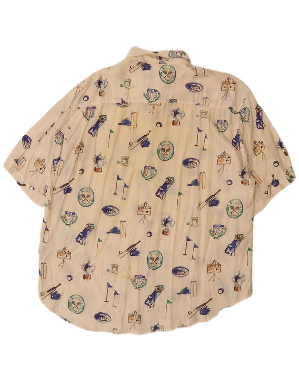 BARONI Herre grafisk kortærmet skjorte, stor off-hvid viskose